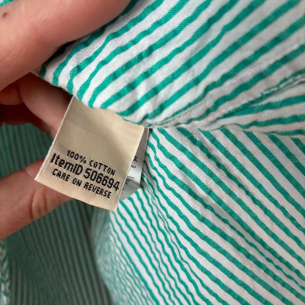 L.L. Bean Seersucker Button down Shirt | Cotton Preppy Green Striped OldMoney - Picture 7 of 9